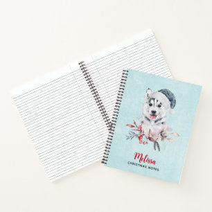 Carnet Chien de Noël Husky dans un chapeau de Père Noël