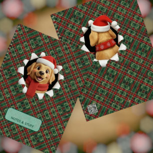 Carnet Chien de Noël Mignon Tartan Percée