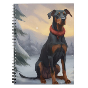 Carnet Chien Doberman pendant Noël de neige