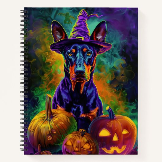 Carnet Chien Dobermann Effrayant Sorcière d'Halloween et (Devant)