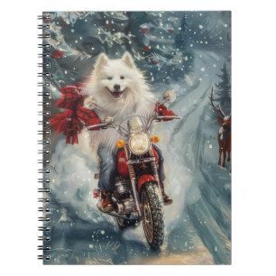 Carnet Chien Esquimau Américain à Vélo sur une Moto Noël