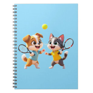 Carnet Chien et chat de dessin animé mignons jouant au pa