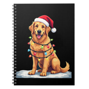 Carnet Chien Golden Retriever Père Noël Noël Xmas Lumière