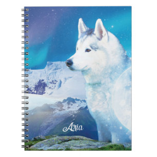 Carnet Chien Husky personnalisé avec montagnes