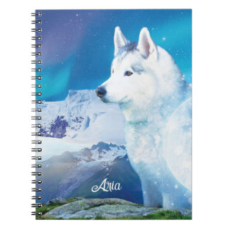 Carnet Chien Husky personnalisé avec montagnes
