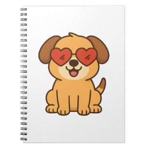 Carnet Chien joyeux avec lunettes de soleil à cœur, conce