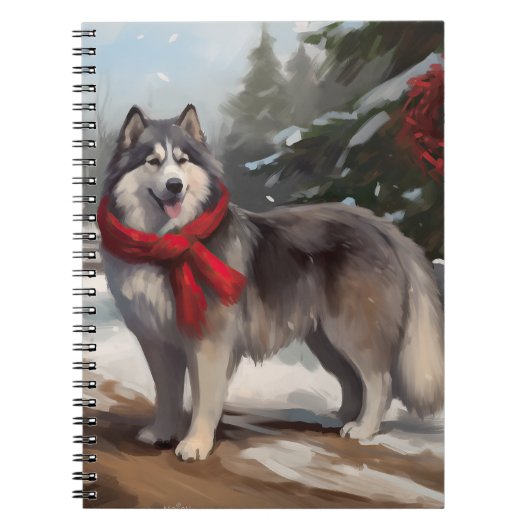 Carnet Chien malamué de l'Alaska en Noël de neige (Devant)