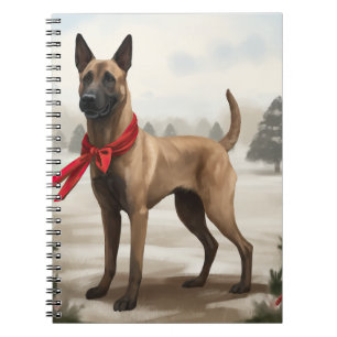 Carnet Chien malinois belge à Noël de neige