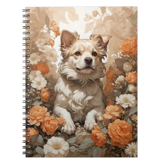 Carnet chien mignon dans les fleurs (Devant)
