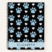 Carnet Chien Paws, Blue Paws, White Hearts, Votre Nom (Devant)