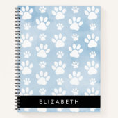 Carnet Chien Paws, White Paws, Blue Watercolor, Votre nom (Devant)