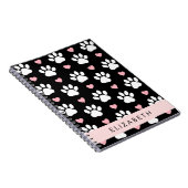 Carnet Chien Paws, White Paws, Rose Hearts, Votre Nom (Côté Droit)