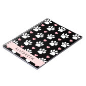 Carnet Chien Paws, White Paws, Rose Hearts, Votre Nom (Côté gauche)