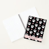 Carnet Chien Paws, White Paws, Rose Hearts, Votre Nom (Intérieur)