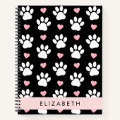 Carnet Chien Paws, White Paws, Rose Hearts, Votre Nom (Devant)