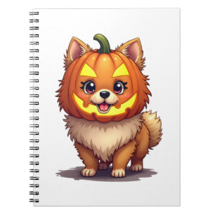 Carnet Chien Pomeranian Masque de Citrouille