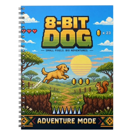 Carnet Chien, Rétro Pixel Art 8-Bit (Devant)