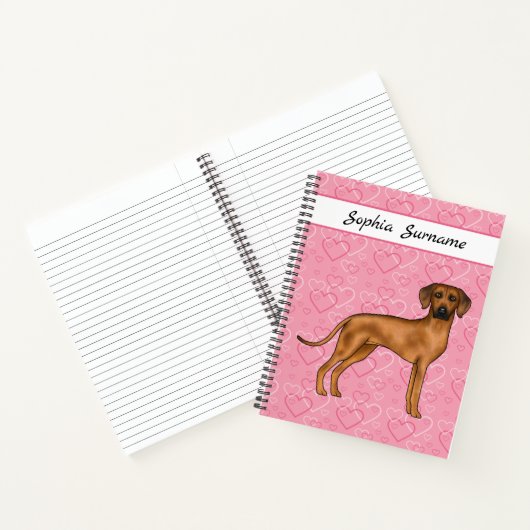 Carnet Chien Rhodesian Ridgeback Sur Coeurs Roses Avec Te (Intérieur)