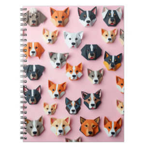 Carnet Chien rose origami à motif - retour à l'école