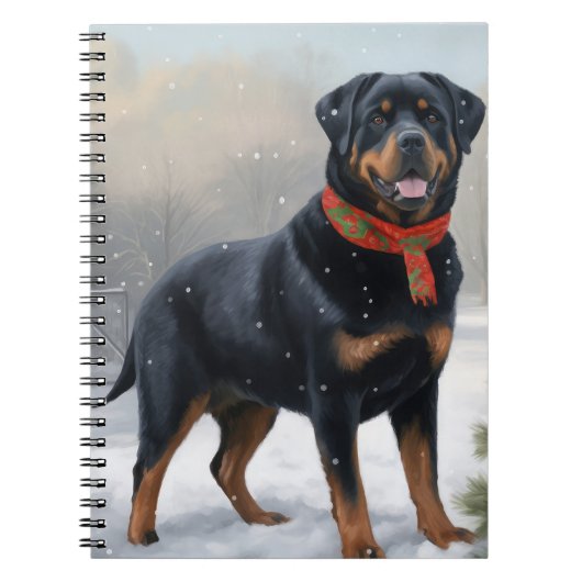 Carnet Chien Rottweiler pendant Noël de neige (Devant)