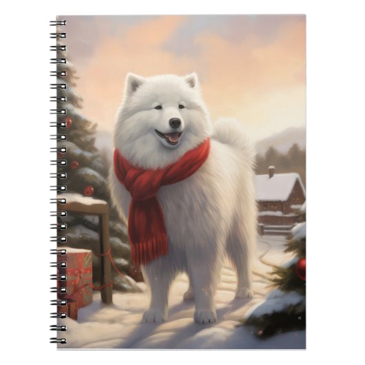 Carnet Chien Samoyé à Noël de neige (Devant)
