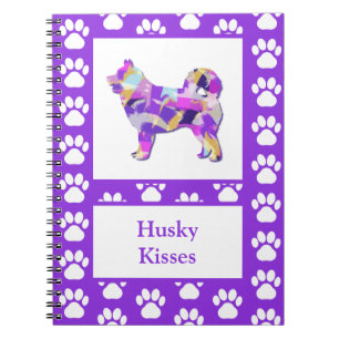 Carnet Chien sibérien Husky Silhouette Paw Purple PY&B