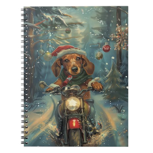 Carnet Chien teckel à moto Noël (Devant)