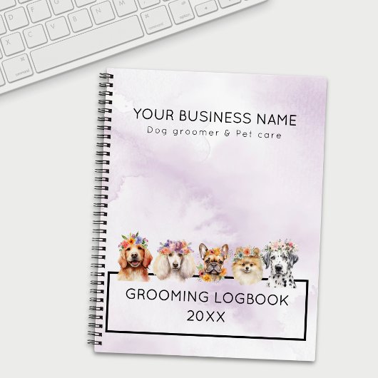 Carnet Chiens adorables avec couronne de fleurs, aquarell