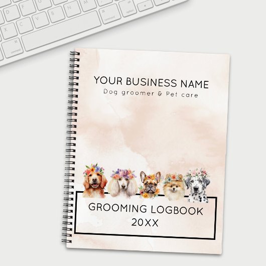 Carnet Chiens adorables avec couronne de fleurs, aquarell