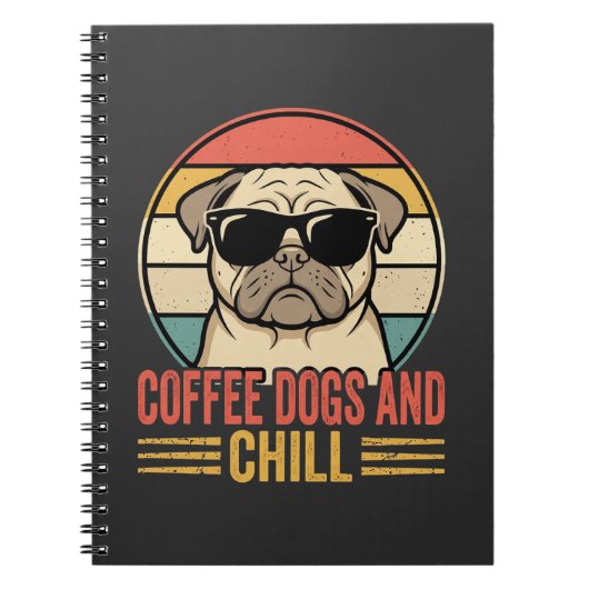 Carnet Chiens de café et Pug Rétro Chill (Devant)