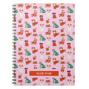 Carnet Chiens de Noël roses fille personnalisés