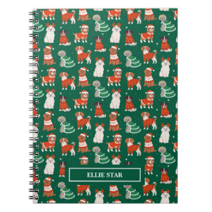 Carnet Chiens de Noël verts mignons Personnalisés