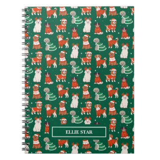 Carnet Chiens de Noël verts mignons Personnalisés