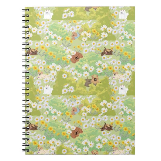 Carnet Chiens mignons avec motif sans couture de fleurs d (Devant)