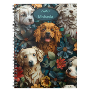 Carnet Chiens mignons et fleurs colorées design