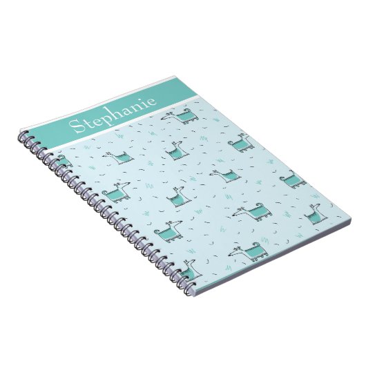 Carnet Chiens mignons Votre nom Green Sketched (Côté Droit)