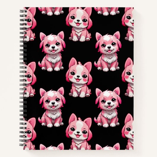 Carnet Chiens roses mignons - Noir  (Devant)