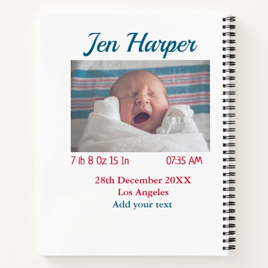 Carnet Chiffres de naissance bébé ajouter nom lieu date d (Dos)