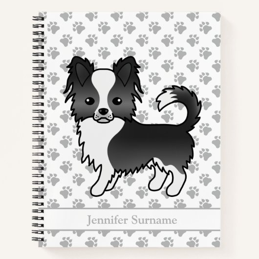 Carnet Chihuahua à long manteau noir et blanc & Texte (Devant)