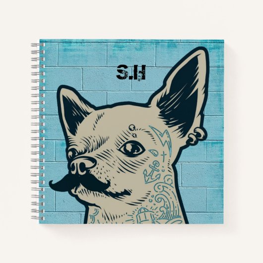 Carnet Chihuahua à moustache Monogramme Graffiti (Devant)