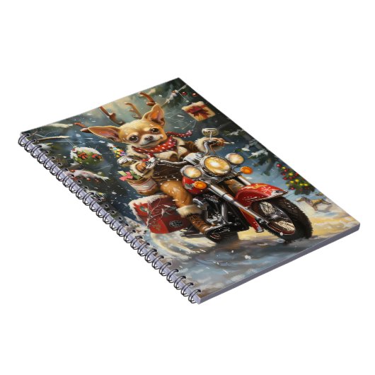 Carnet Chihuahua Chien équitation moto Noël (Côté Droit)