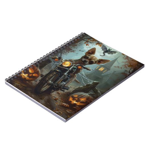 Carnet Chihuahua équitation moto Halloween effrayant (Côté gauche)
