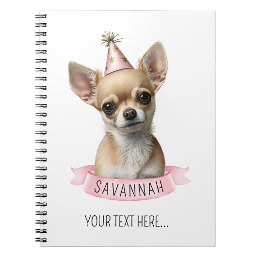 Carnet Chihuahua mignon avec le nom rose pour l'écriture  (Devant)