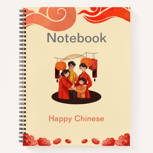 Carnet chinois rouge et beige joyeux (Devant)