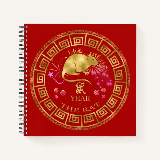 Carnet Chinois Zodiac Rat Rouge/Or ID542 (Devant)