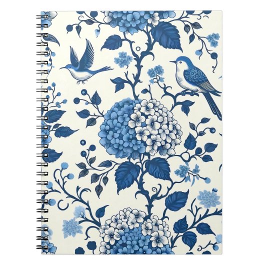 Carnet Chinoiserie Chic, Hydrangeas et Bluebirds (Devant)