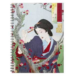 Carnet Chinoiserie Dame japonaise et fleur de cerisier ro