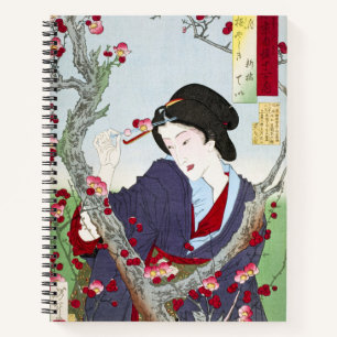 Carnet Chinoiserie Dame japonaise et fleur de cerisier ro