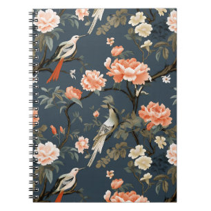 Carnet Chinoiserie florale sur Denim Blue