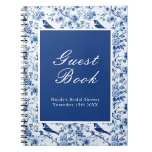 Carnet Chinoiserie Oiseaux bleus et Fleurs Baby Shower